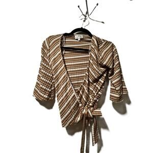 Socialite Women's Tobacco/White Striped Top Elbow-Length Sleeve Size XS